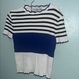Zara Black, White, and Blue Striped Knit Top